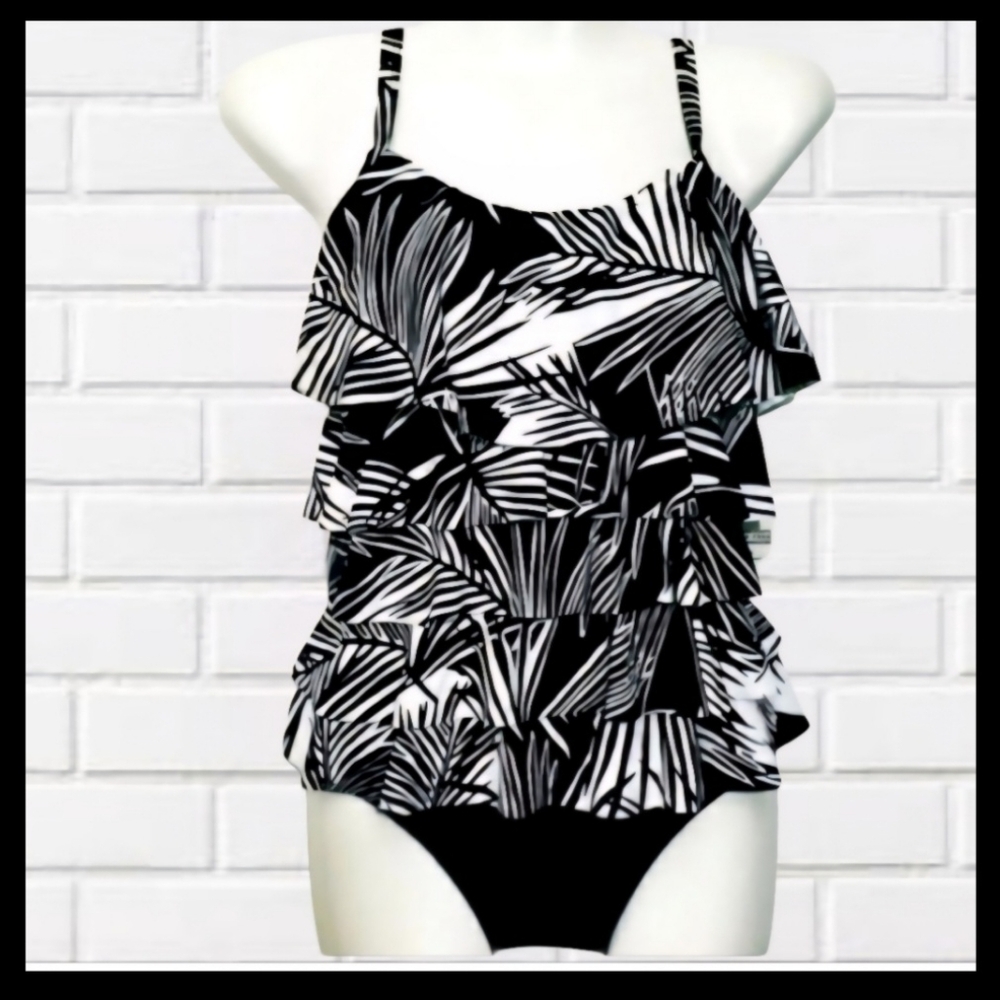 TROPICAL ESCAPE One Piece Tier Fauxkini Swimsuit Sz 8 NWT